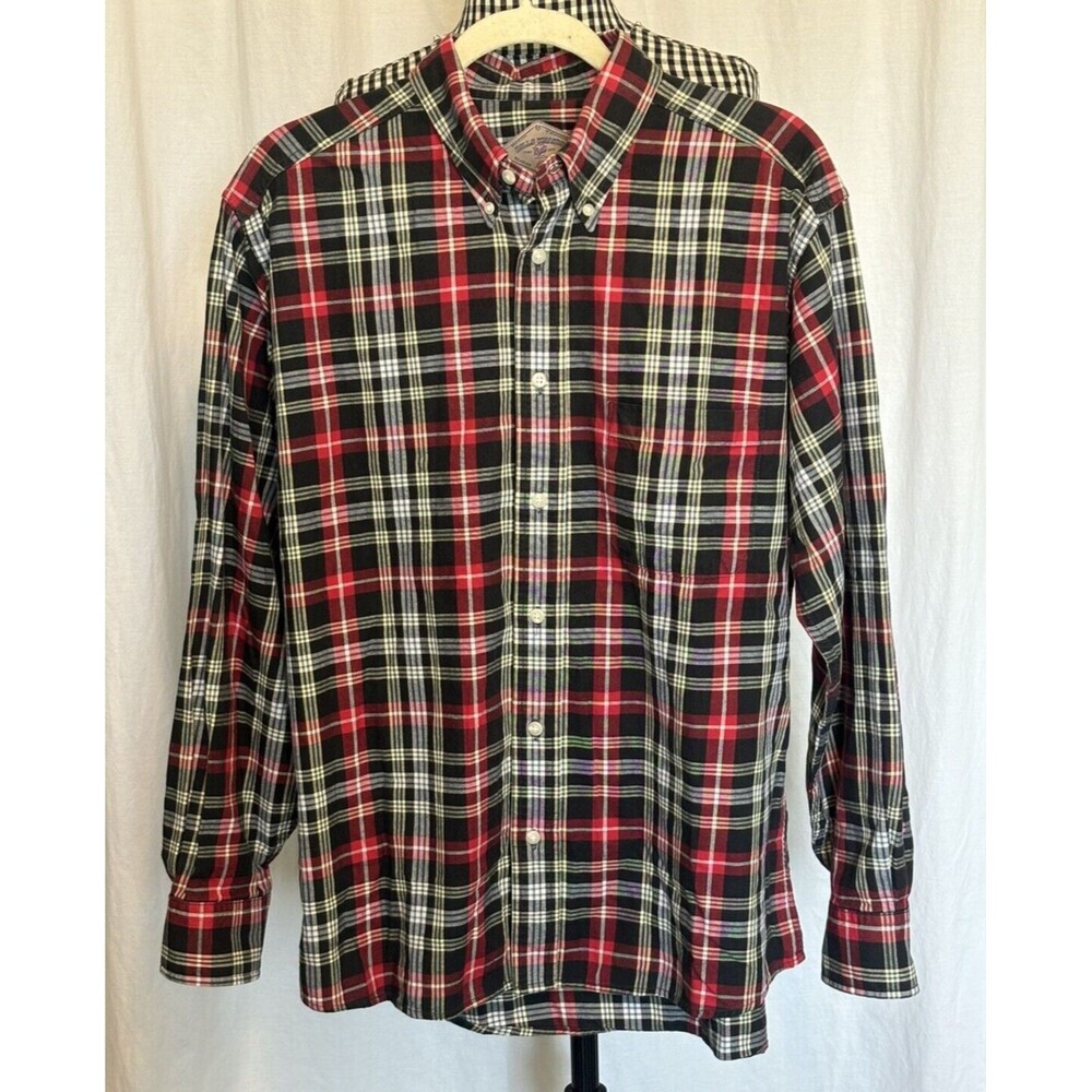 BILLS KHAKIS Black & Red Plaid 100% Cotton L/S Button Up SHIRT Size Large USA